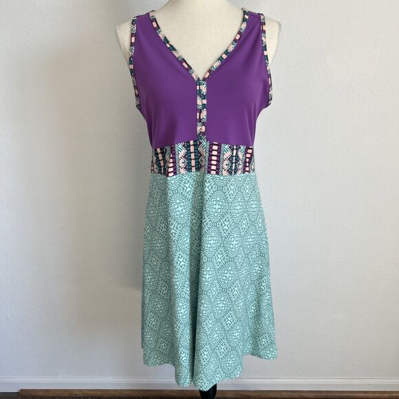 Marmot Becca Dress Purple & Teal Tribal Design A-Line w Wide Straps Sz L - Picture 1 of 10